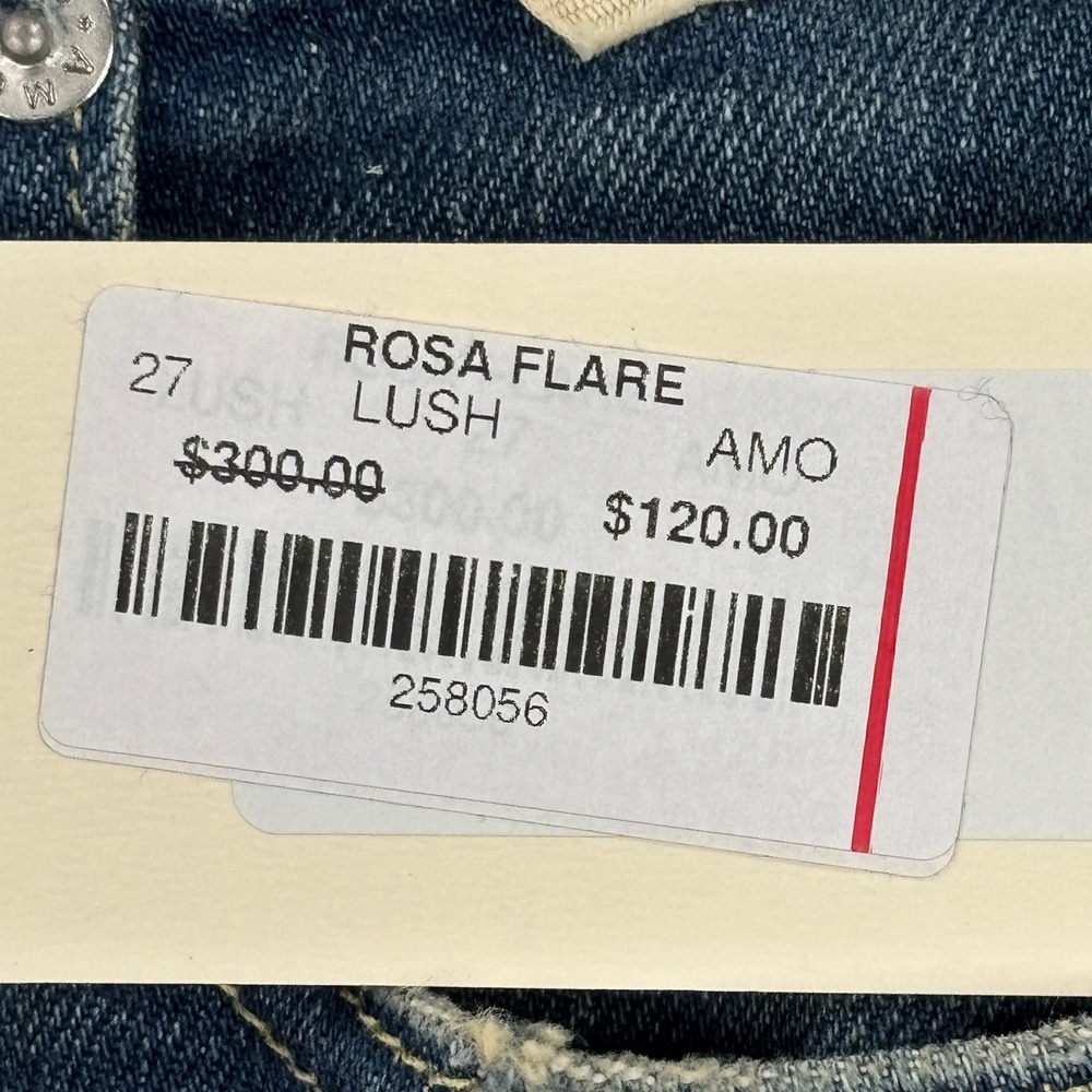 AMO Rosa Flare Jeans Lush Wash Mid Rise Slim Fit Subtle Flare Size 27 NEW - Picture 6 of 10